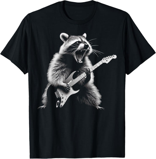 Raccoon Playing Guitar Rock and Roll Rock Star Men Women Kid T-Shirt - T-Shirt | Black
