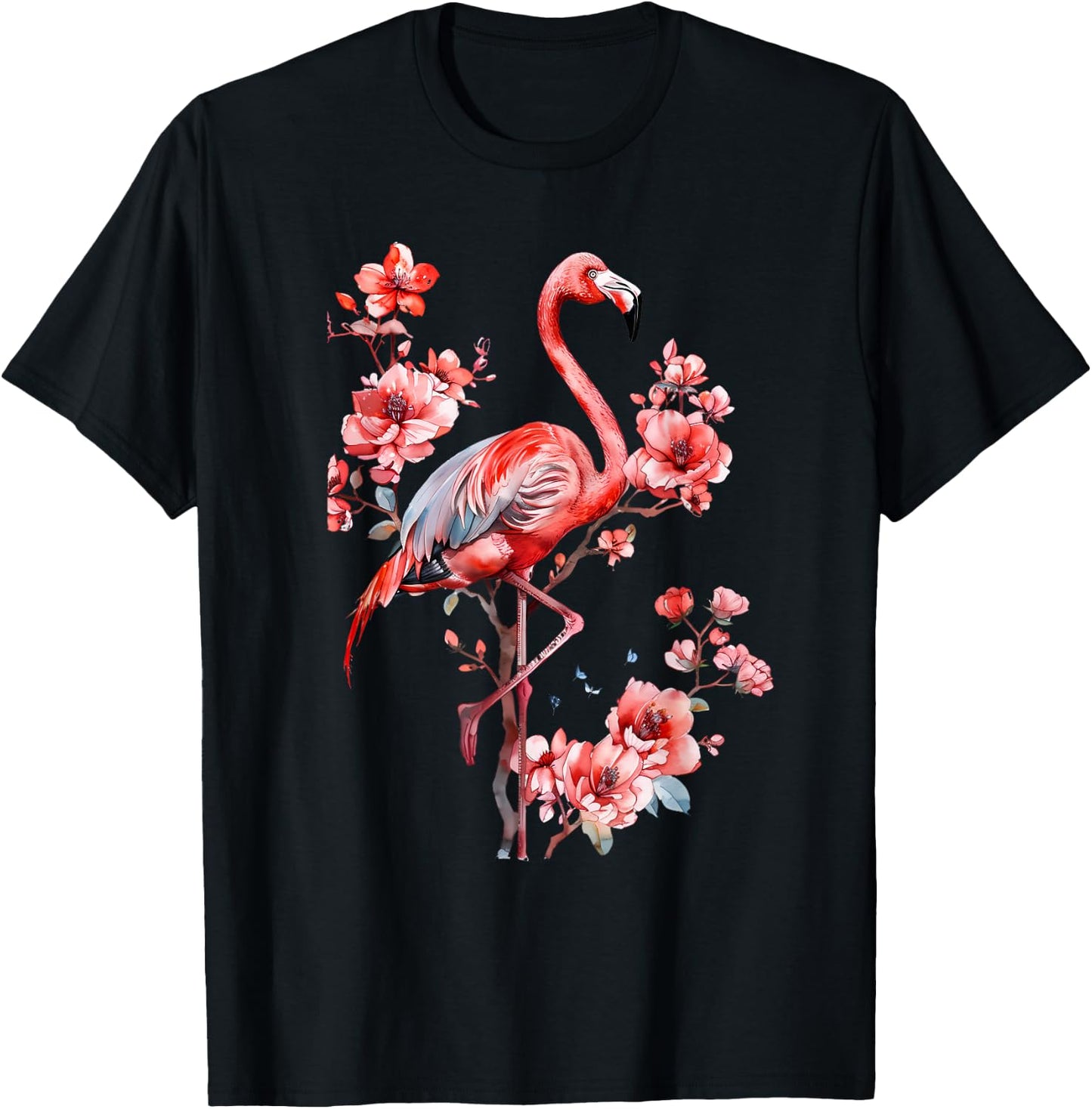 Flamingo Bird Floral Flamingo Lover Motif Nature Artwork T-Shirt - T-Shirt | Black