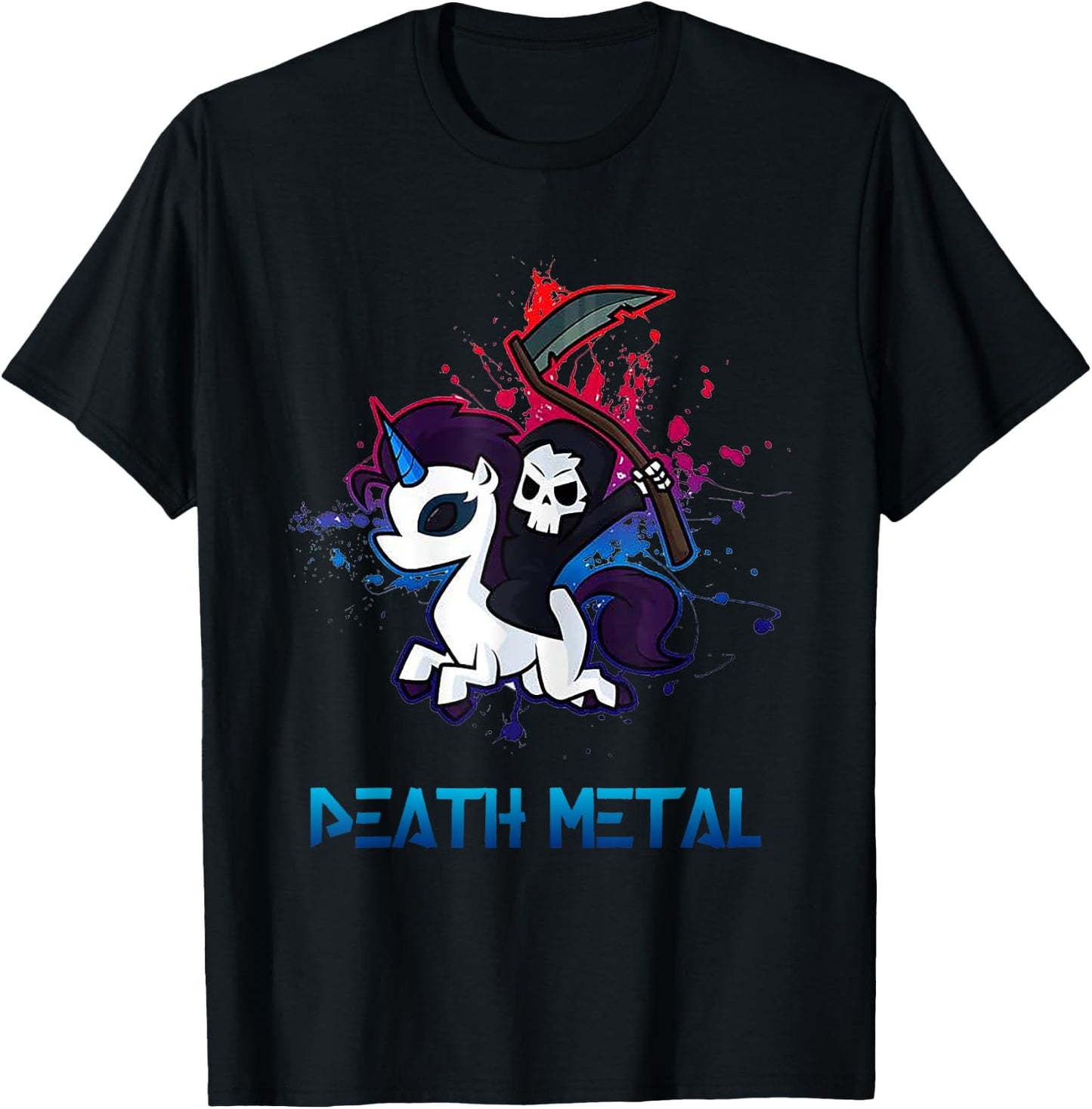 Death Metal Death Riding Unicorn T-Shirt - T-Shirt | Black