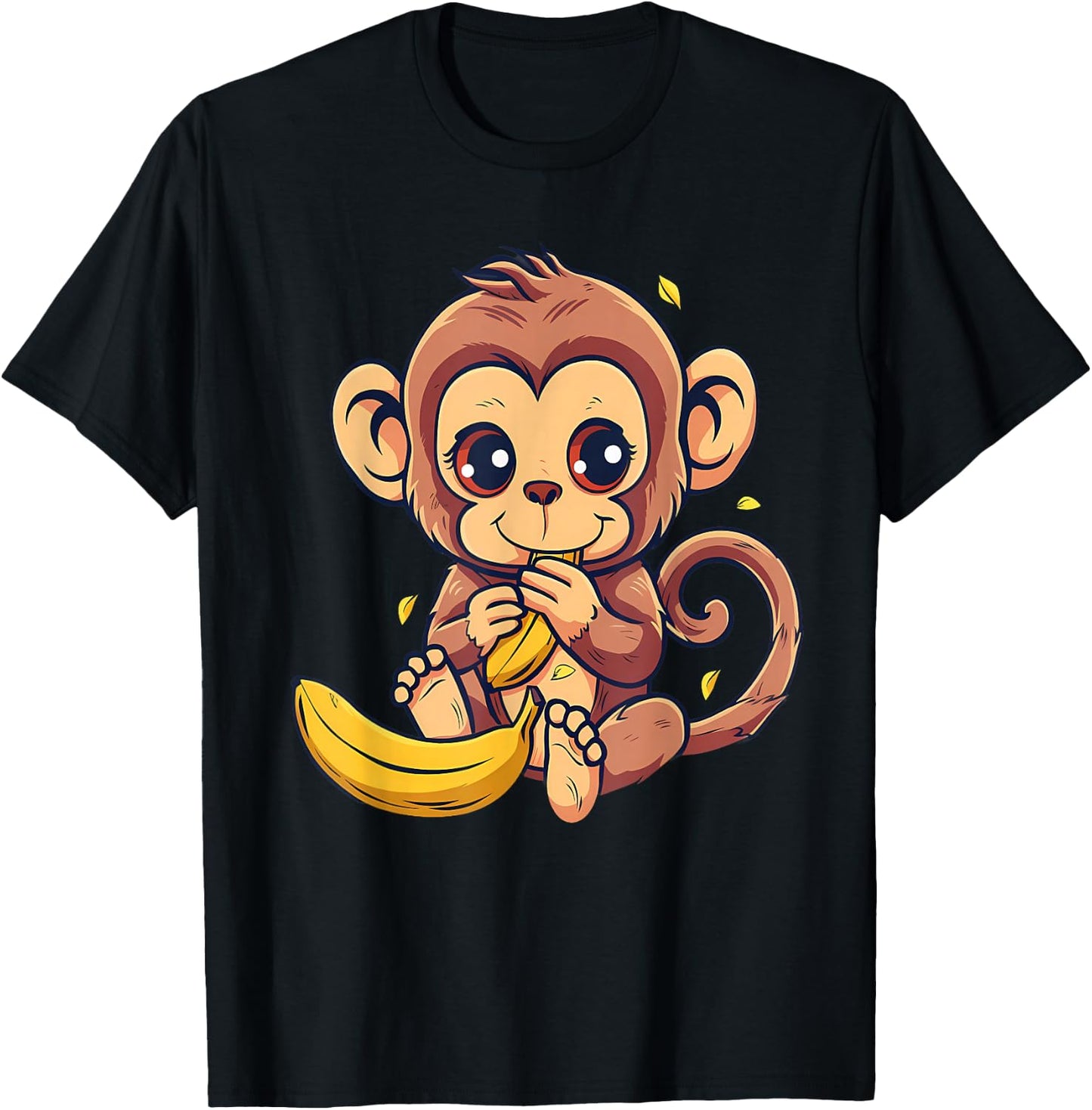 Banana Monkey Cute Monkey Wildlife Animal Art Drawing T-Shirt - T-Shirt | Black