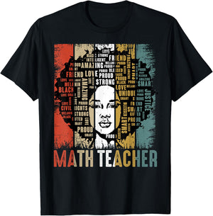 Math Teacher Afro African American Women Black History Month T-Shirt - T-Shirt | Black