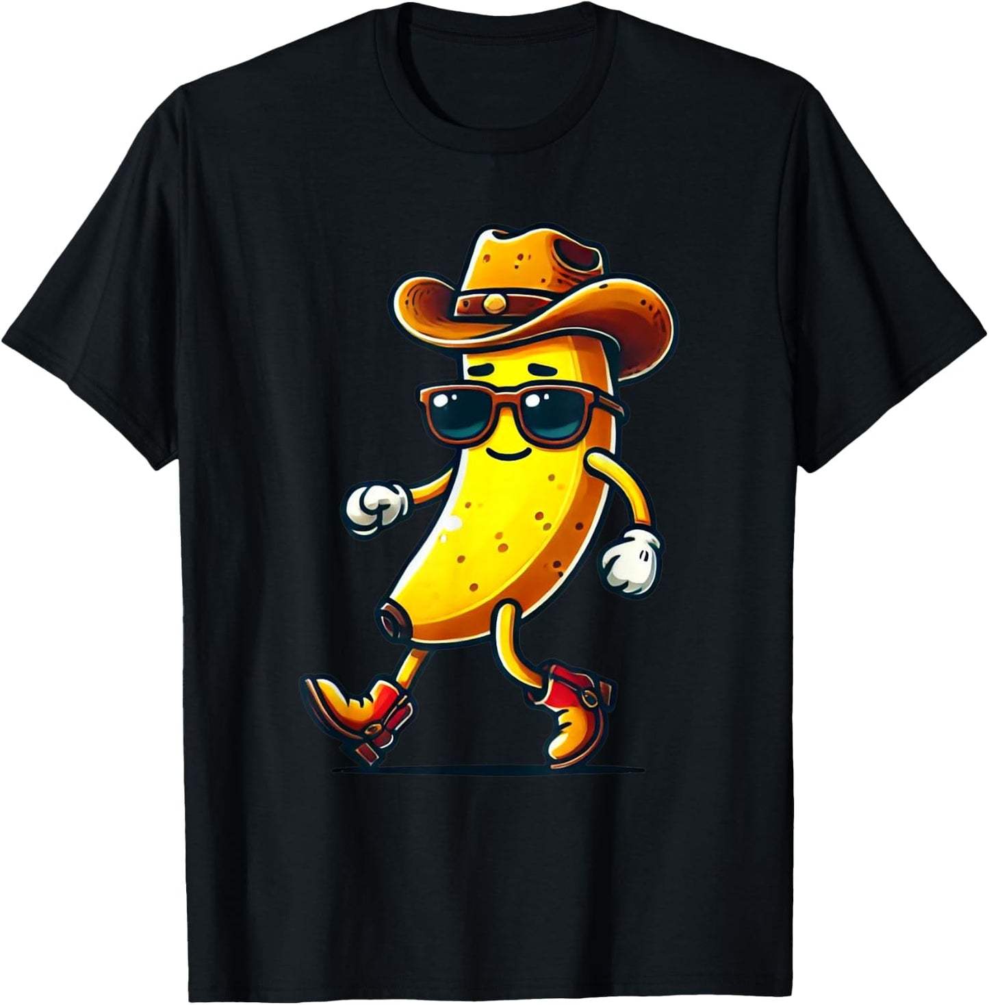 Funny Banana Wearing Cowboy Hat Sunglasses Boots Western T-Shirt - T-Shirt | Black