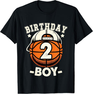 Kids 2nd Birthday Boy 2 Year Old Basketball Theme Decorations Boy T-Shirt - T-Shirt | Black