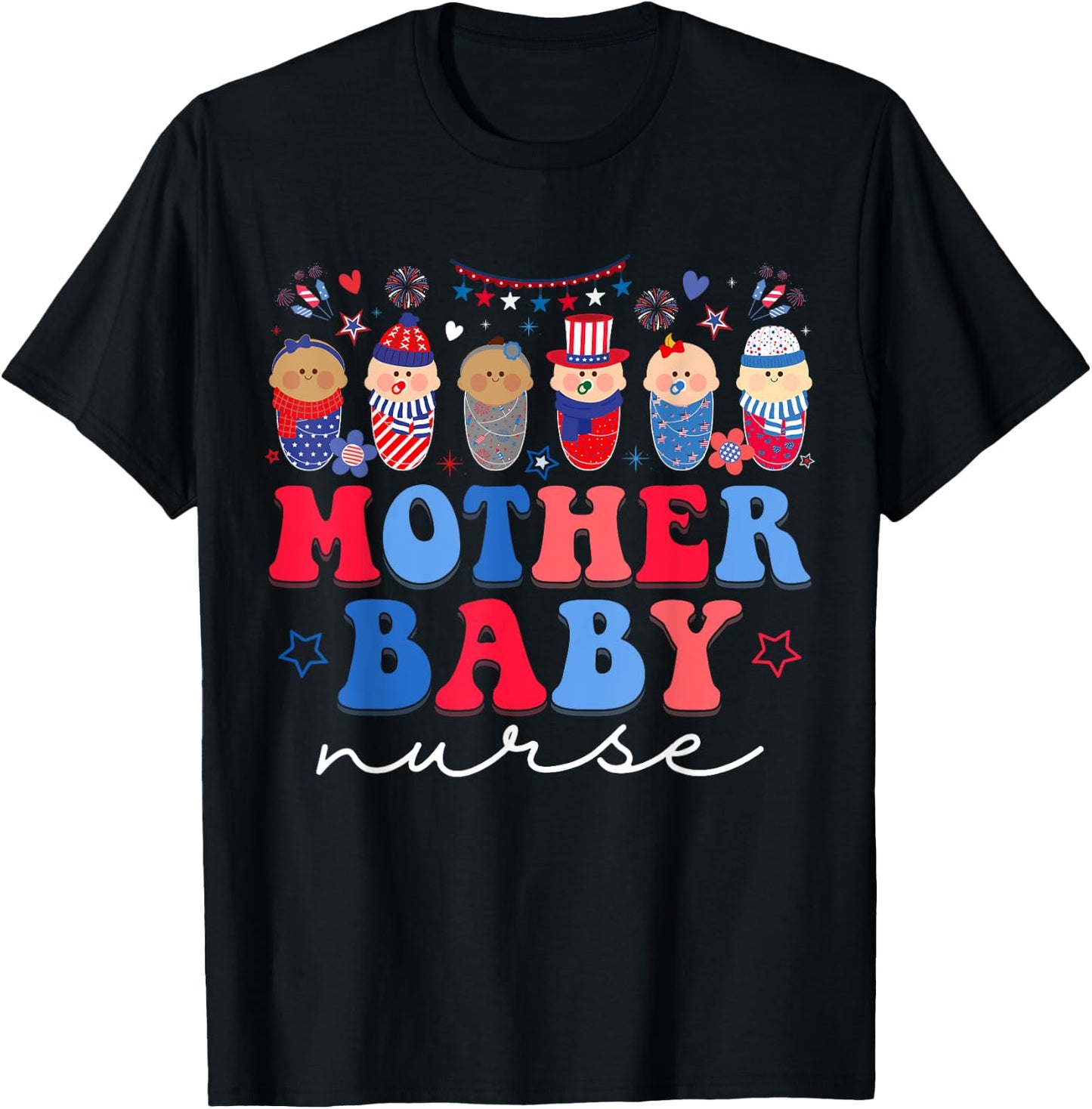 Mother Baby Nurse 4th Of July Postpartum Nursing Men T-Shirt - T-Shirt | Black
