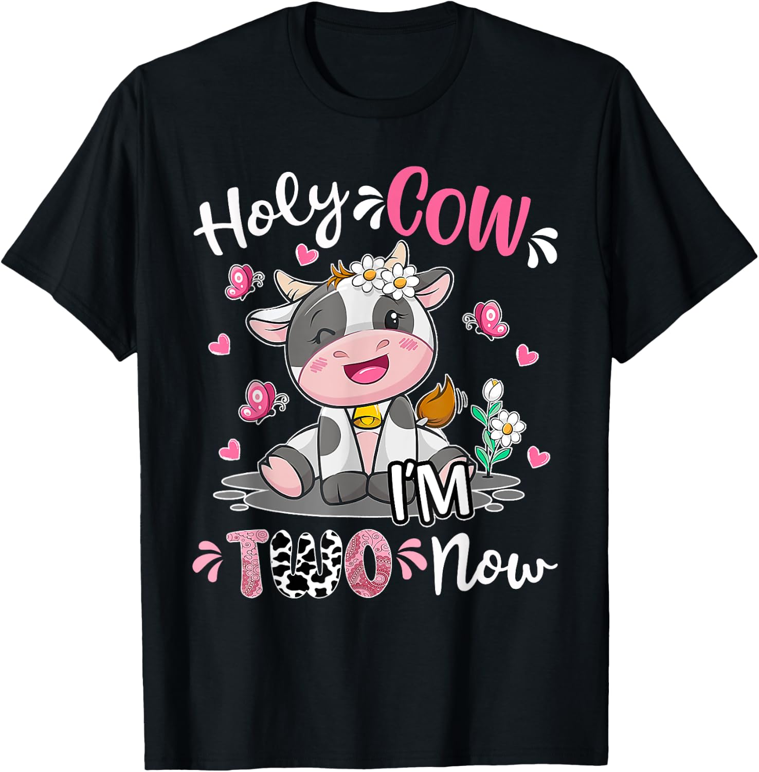 Kids Holy Cow I'm Two 2 Years Old 2nd Birthday Boy Girl T-Shirt - T-Shirt | Black