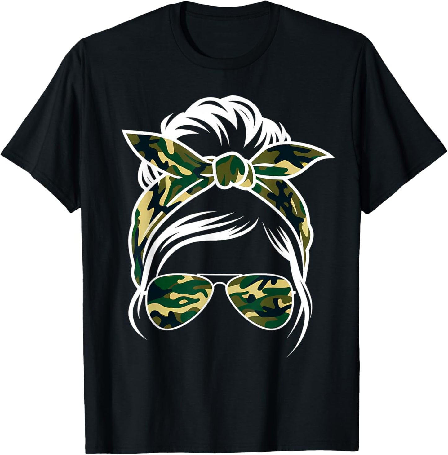 Camouflage Bow Camo Bow Messy Bun Girl Hunting Women T-Shirt - T-Shirt | Black