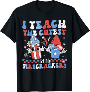 I Teach the Cutest Little Firecrackers 4th of July Teachers Kids Men T-Shirt - T-Shirt | Black