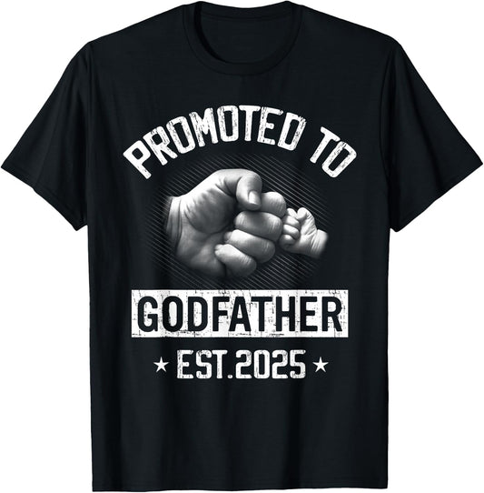 Promoted To Godfather Est 2025 Pregnancy Announcement T-Shirt - T-Shirt | Black