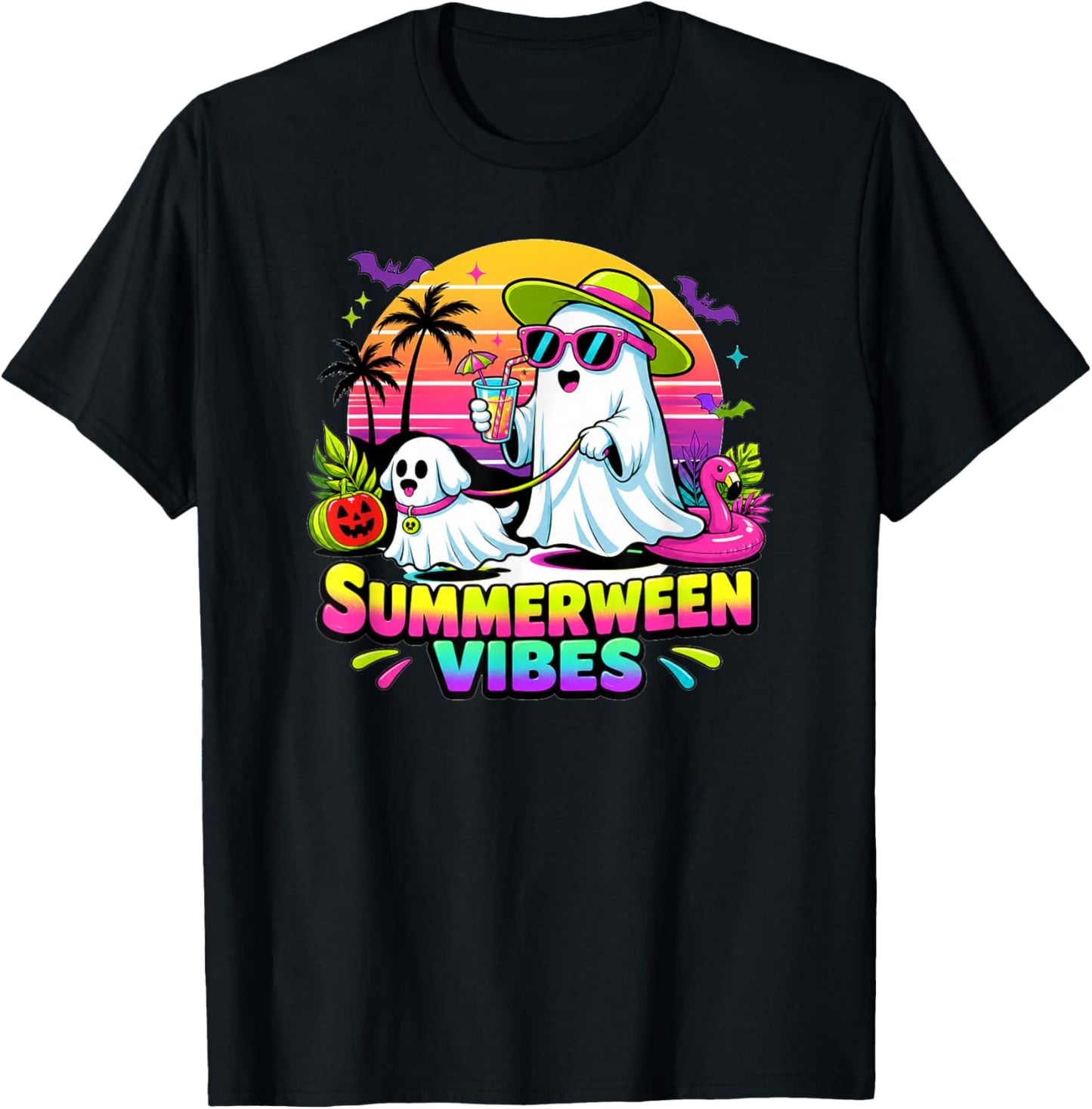Halloween Summerweens Funny Ghosts Walking Dog T-Shirt - T-Shirt | Black