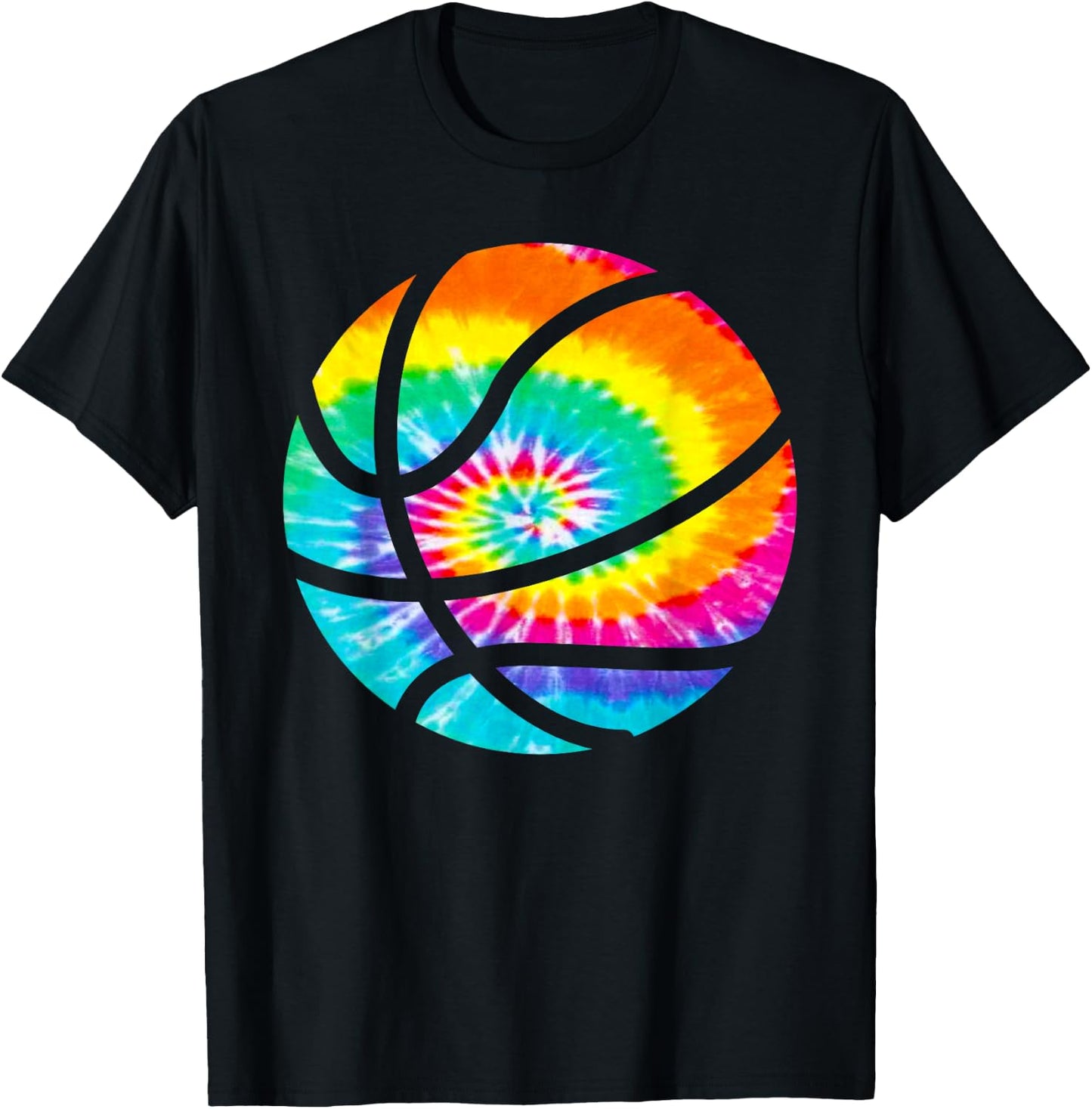 Basketball Tie Dye Shirt - Rainbow Trippy Hippie Shirt T-Shirt - T-Shirt | Black