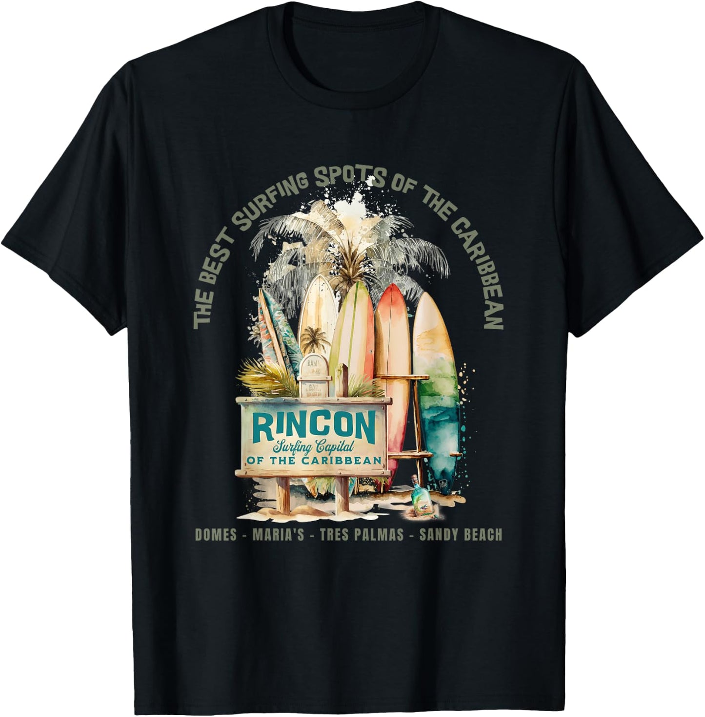 Rincon PR Surfing Capital of the Caribbean Surfers Wipeout T-Shirt - T-Shirt | Black