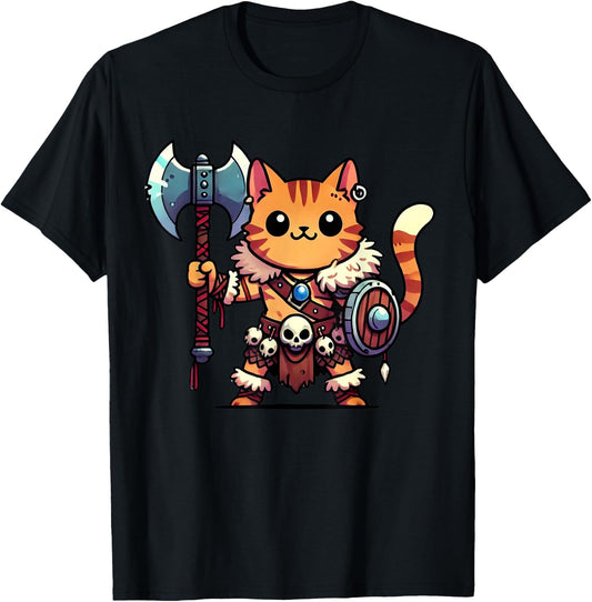 Medieval Barbarian Cat T-Shirt - T-Shirt | Black