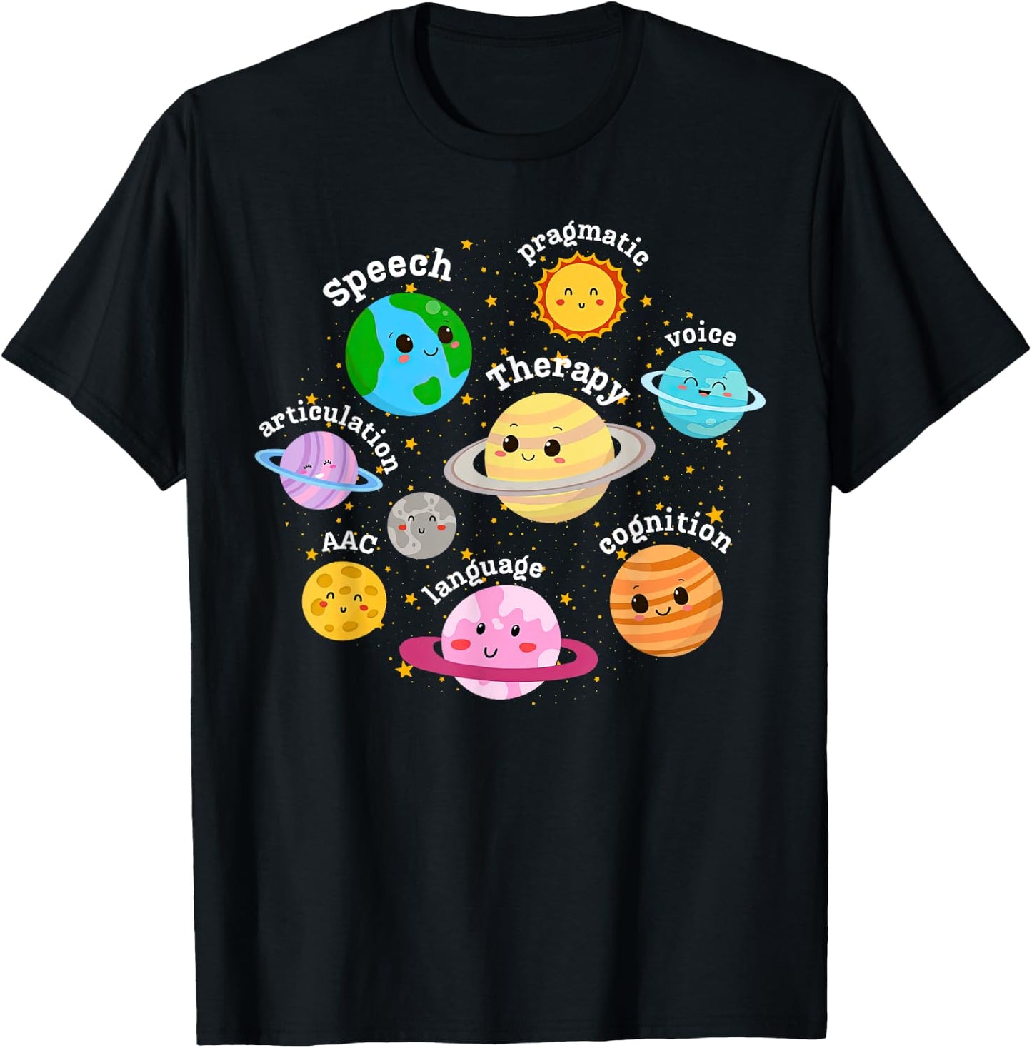 Speech Therapy Solar System Outer Space Pediatric SLP Retro T-Shirt - T-Shirt | Black