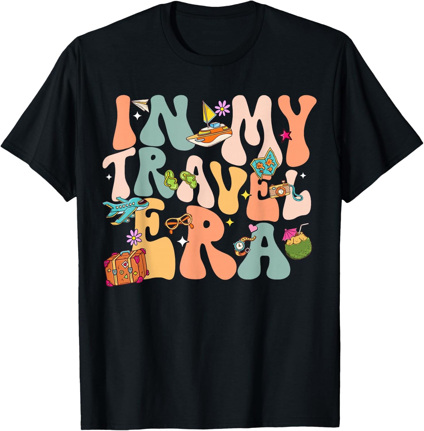 In My Travel Era Airplane Adventure In My Travel Era Airplane Adventure For Family Vacation Trip T-Shirt - T-Shirt | Black