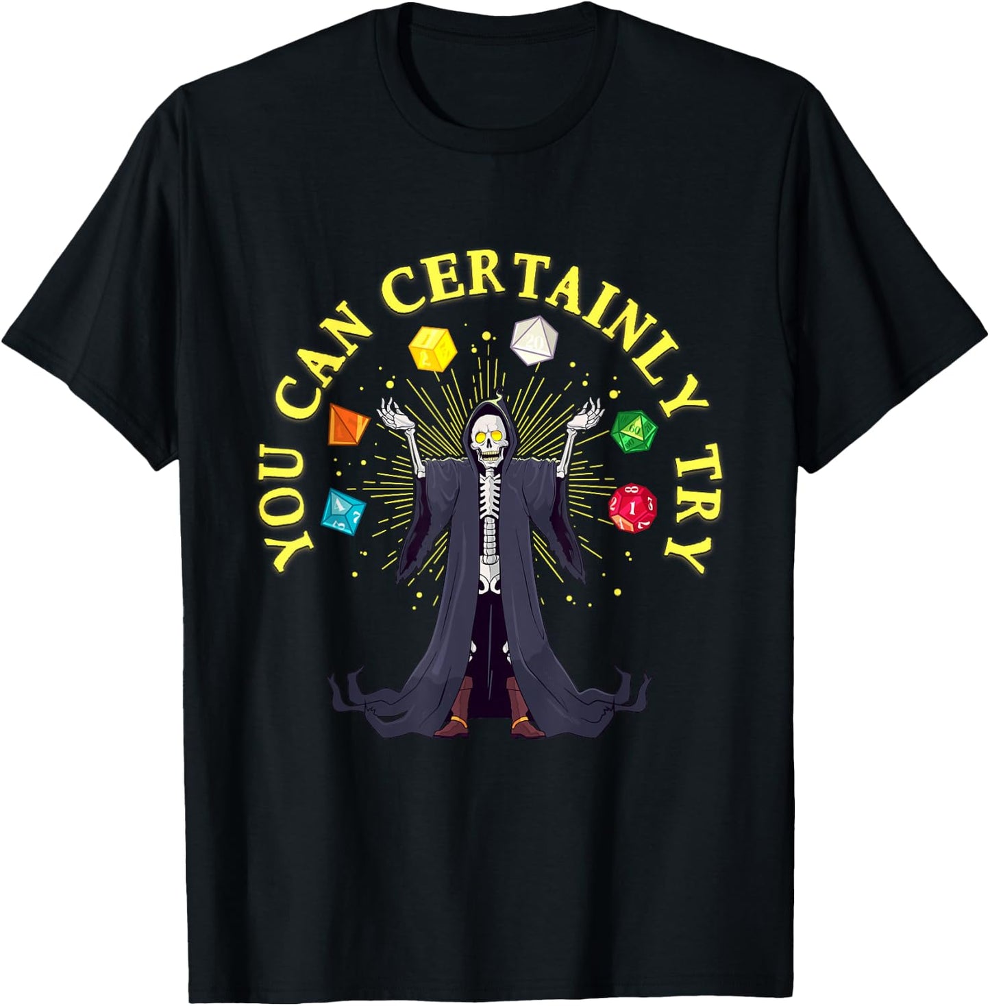 Funny D20 Dice Game Skeleton Witchcraft Nerdy Gamer Men Boys T-Shirt - T-Shirt | Black