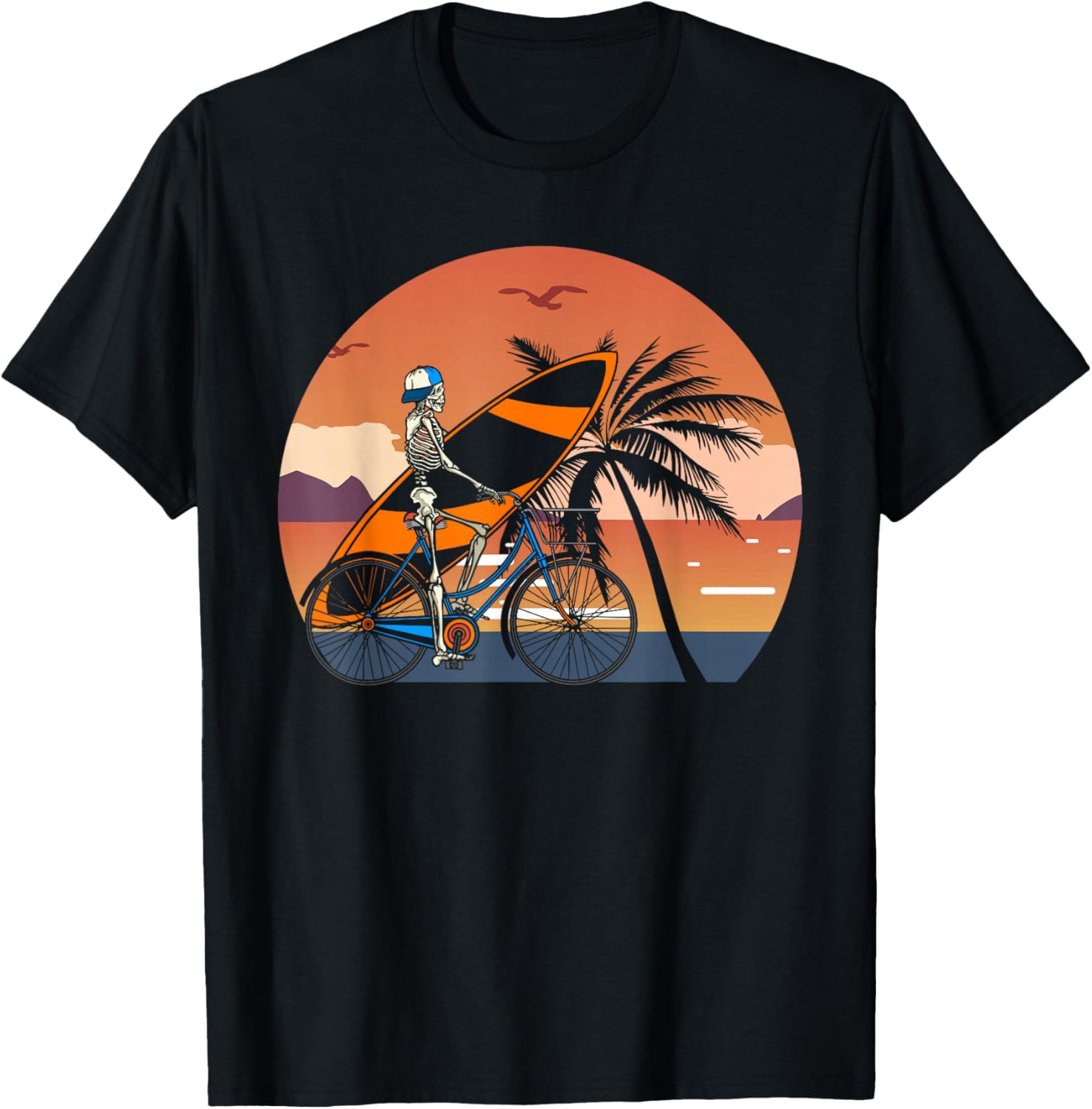 Skeleton Surfing Halloween Hawaii Hawaiian Men Women Surfer T-Shirt - T-Shirt | Black