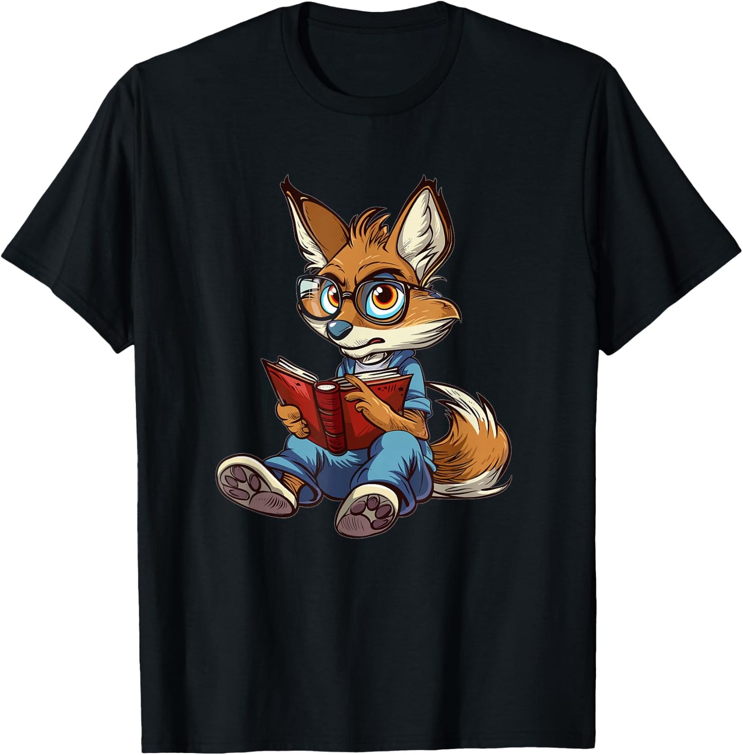 Cute Coyote With Book I Kids Coyote T-Shirt - T-Shirt | Black
