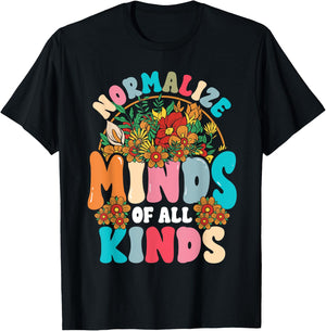 Normalize Minds of All Kinds Autism Awareness Neurodiversity T-Shirt - T-Shirt | Black