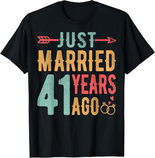 Just Married 41 Years Ago - 41th Wedding Anniversary Couple T-Shirt - T-Shirt | Black