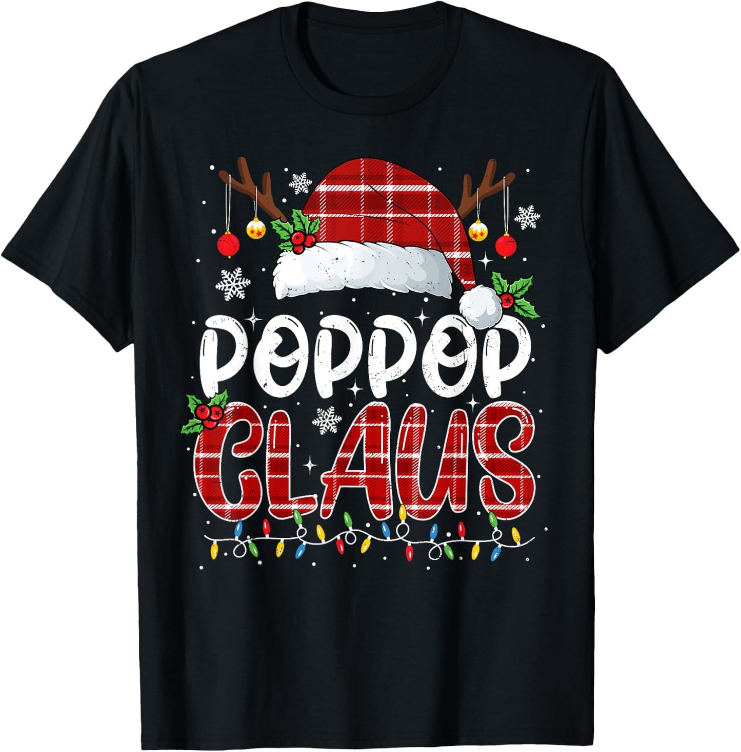 Poppop Claus Christmas Lights Pajama Family Matching T-Shirt - T-Shirt | Black