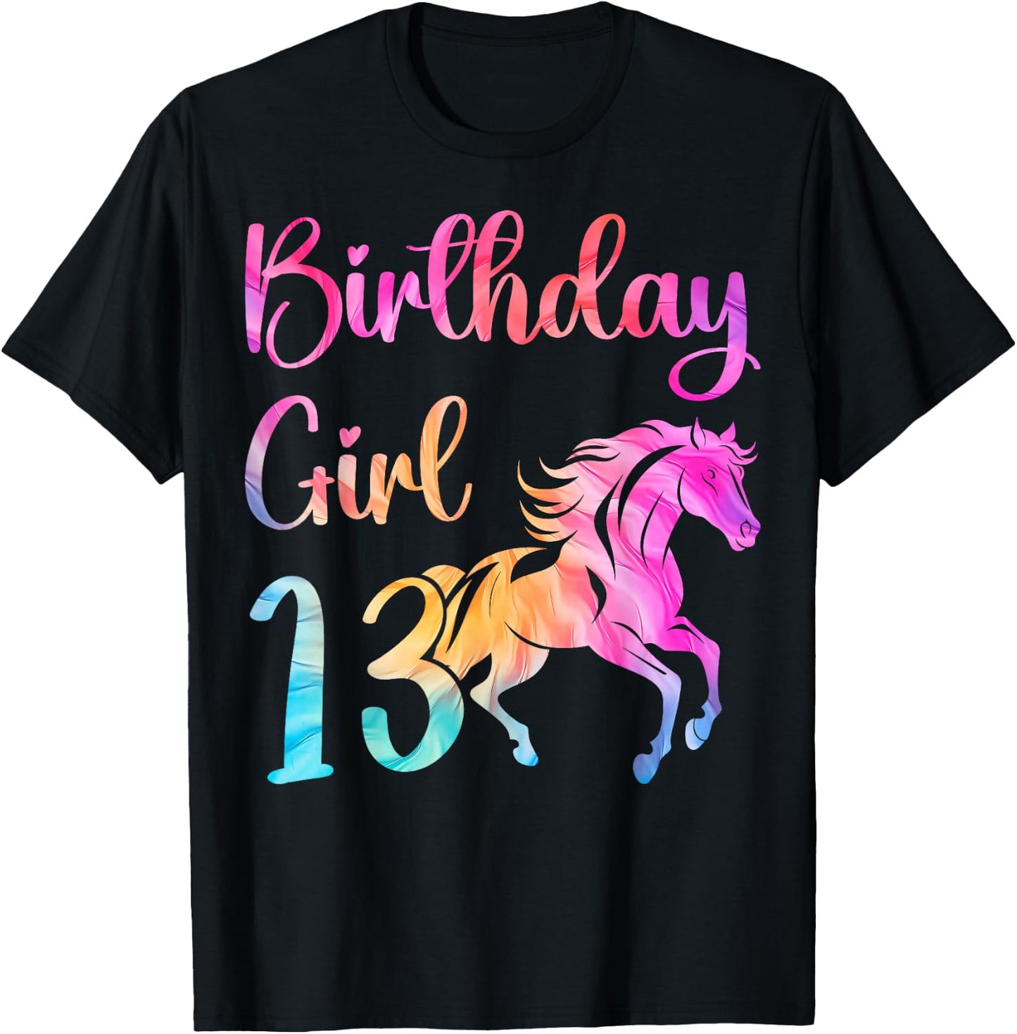 13th Birthday Horse 13 Year Old Girl Birthday Horse Lovers T-Shirt - T-Shirt | Black