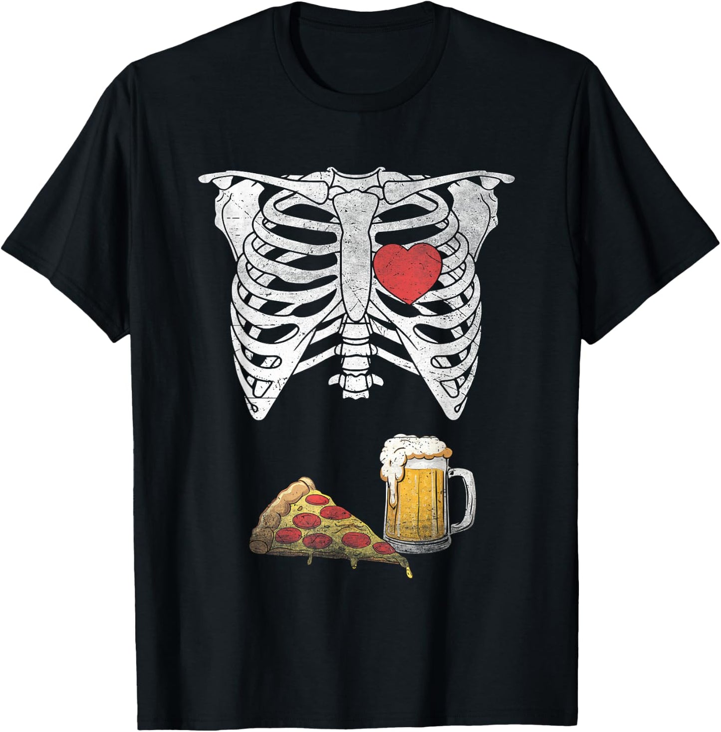 Dad Skeleton Halloween Beer Pizza Funny Pregnancy Couple Men T-Shirt - T-Shirt | Black