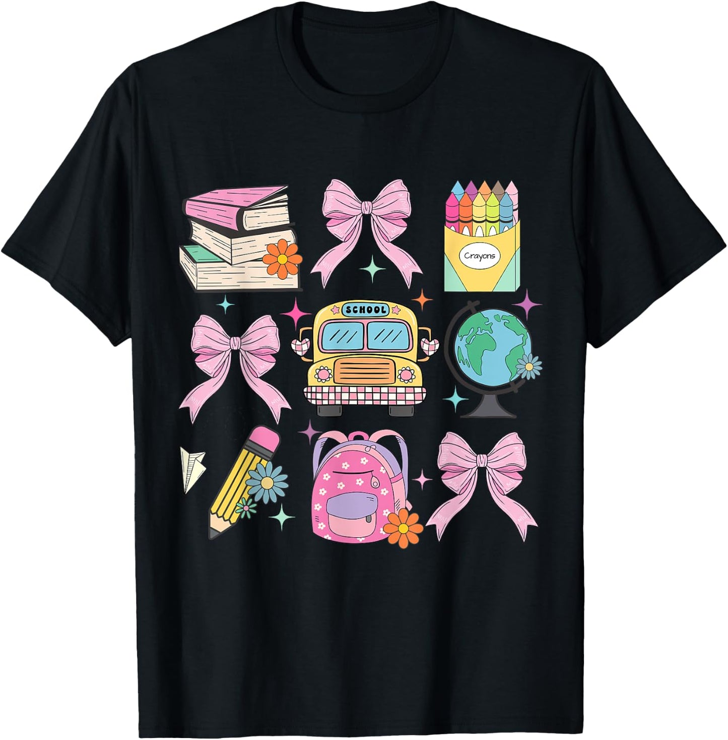 Coquette Bow Student Teacher Happy First Day Back To School Men Women Girls Kids T-Shirt - T-Shirt | Black