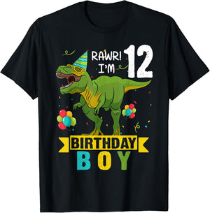 12 Year Old Shirt 12th Birthday Boy T Rex Dinosaur T-Shirt - T-Shirt | Black