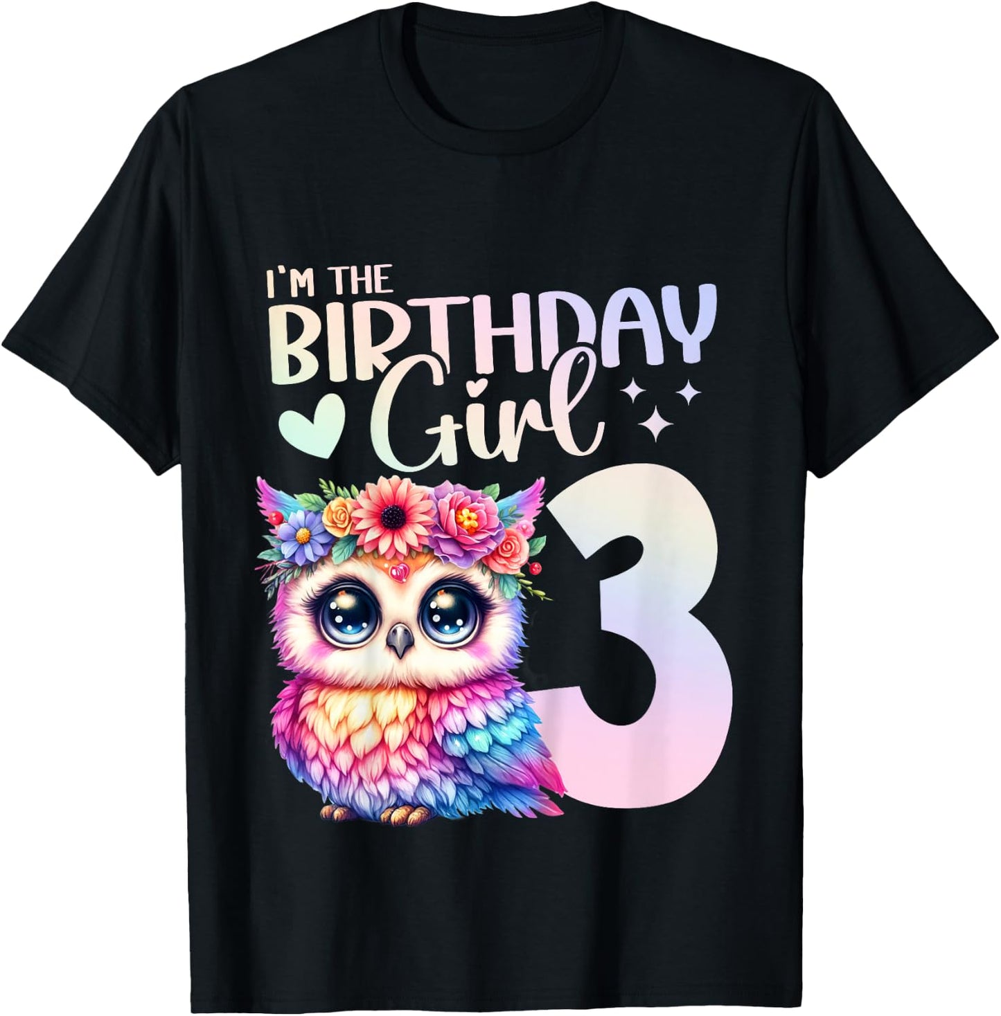 3rd Birthday Owl 3 Years Old Three years 3 Birthday Girl T-Shirt - T-Shirt | Black