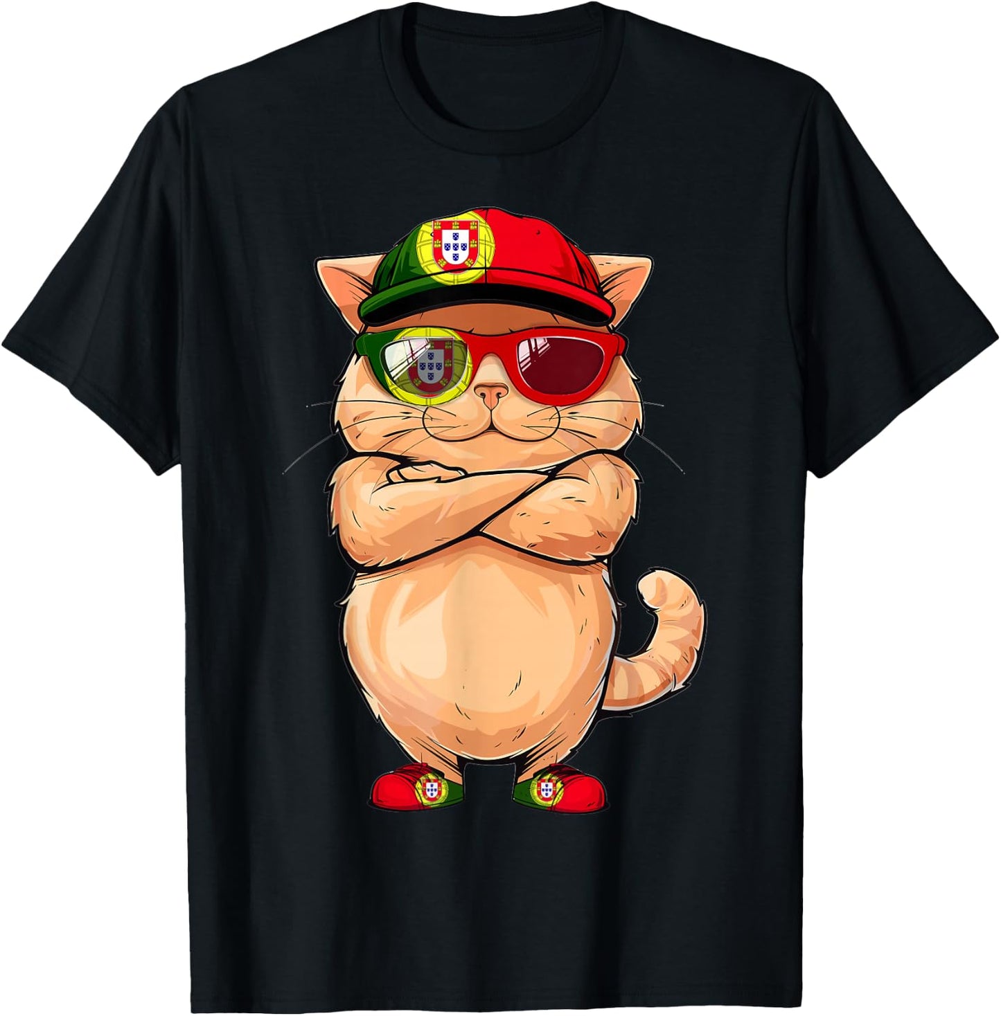 Portuguese Flag Cat Mom Souvenirs Products Kitten Portugal Men Women Kids T-Shirt - T-Shirt | Black