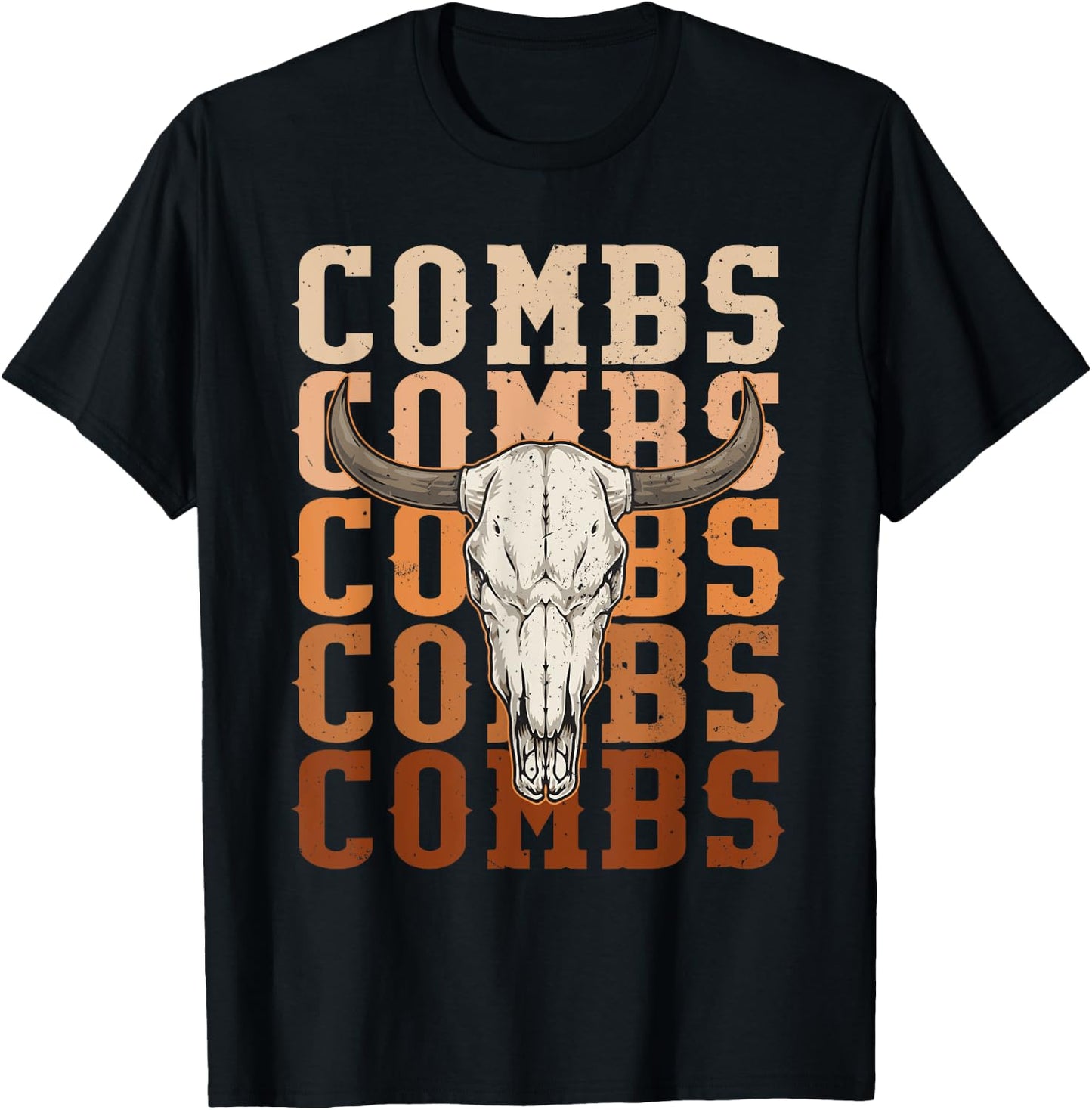 Combs Western Music Country Cowboy Cow Skull T-Shirt - T-Shirt | Black