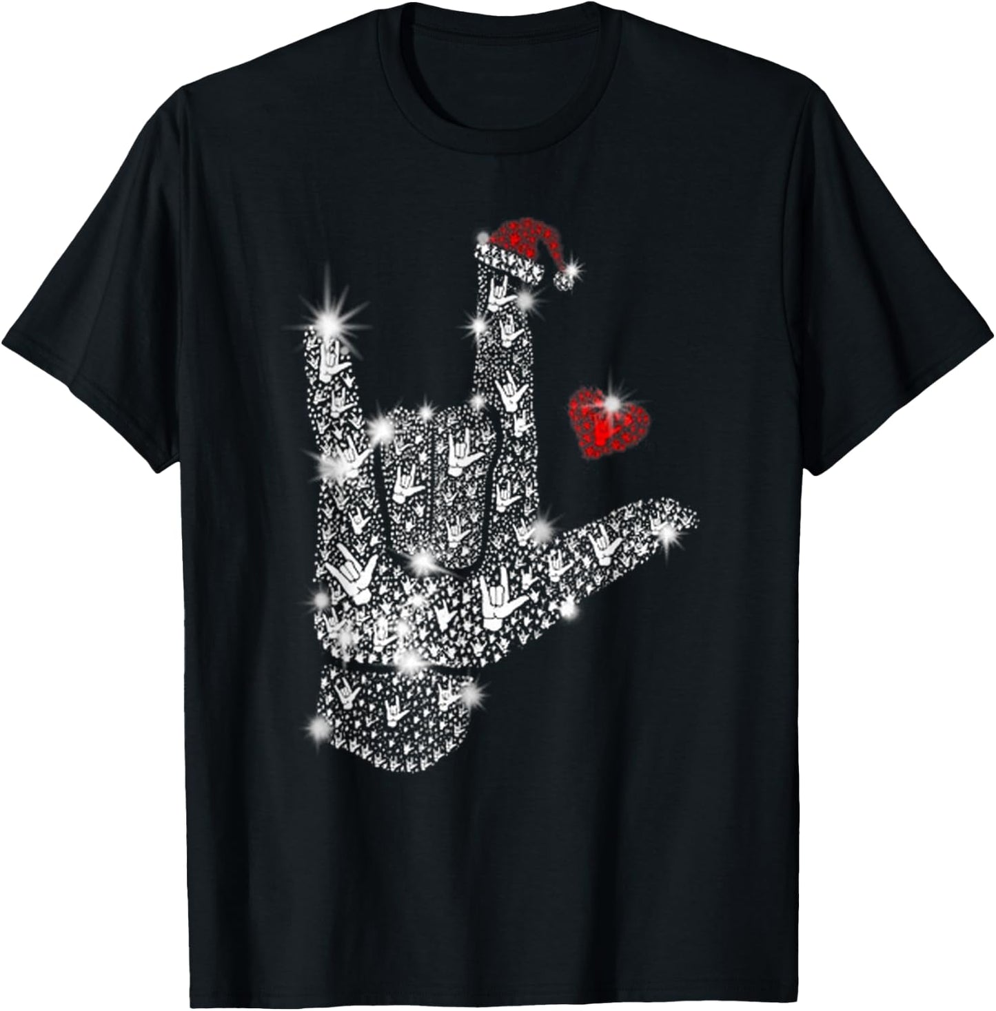 Love ASL Merry Christmas American Sign Language Xmas Santa T-Shirt - T-Shirt | Black
