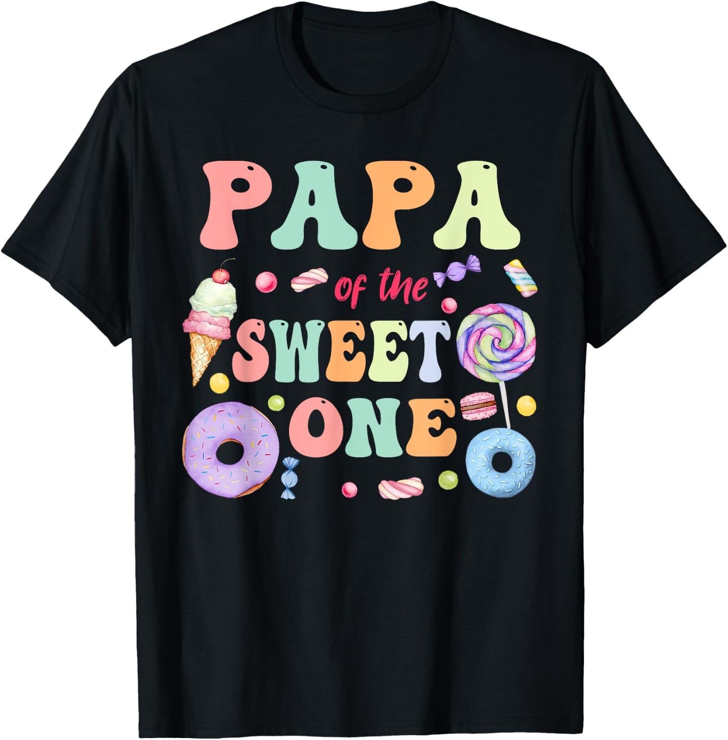 Papa of The Sweet One Lollipop Candy Birthday Party Family T-Shirt - T-Shirt | Black