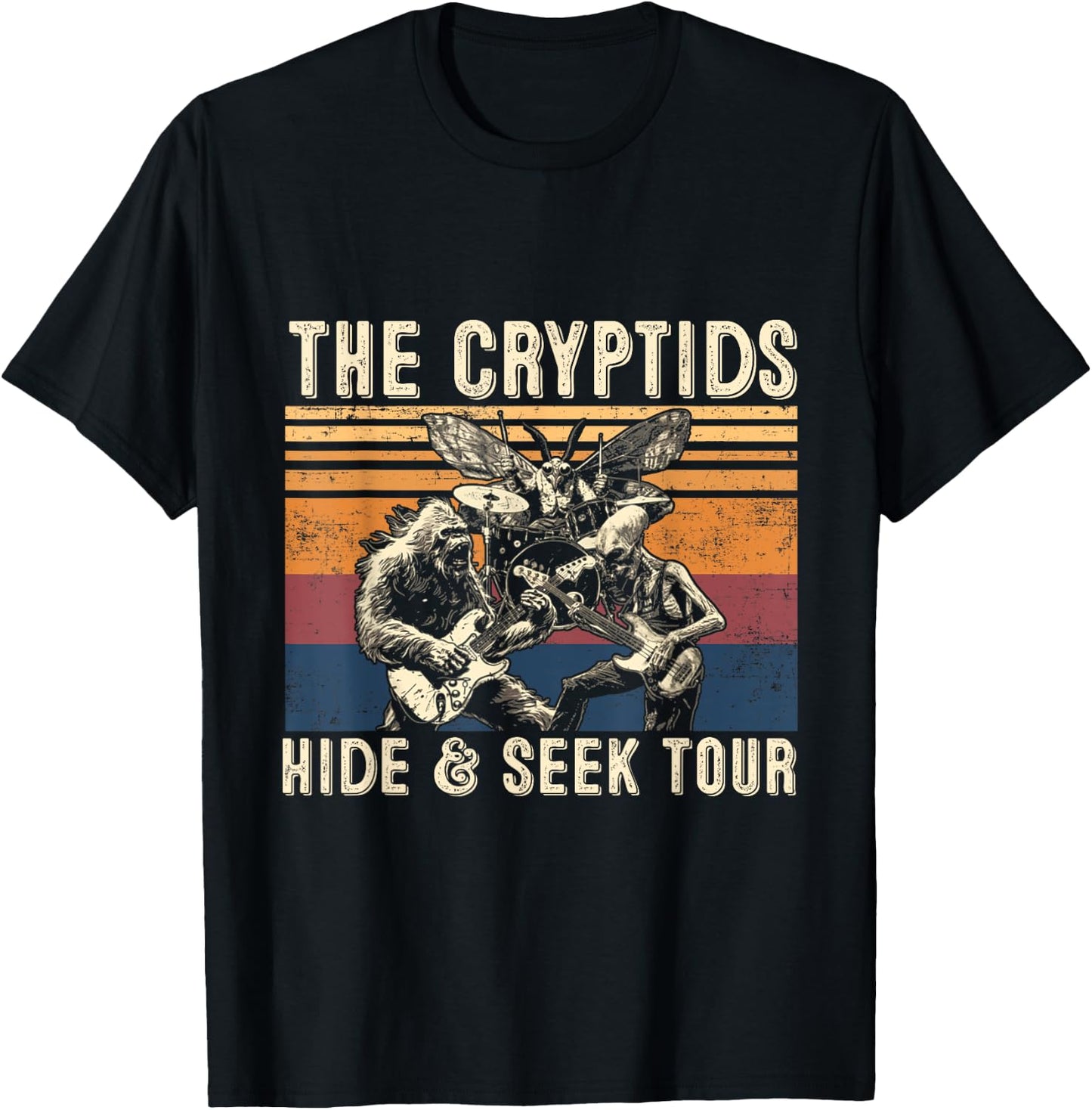 The Cryptids Hide & Seek Tour CryptidBigfoot Mothman UFO T-Shirt - T-Shirt | Black
