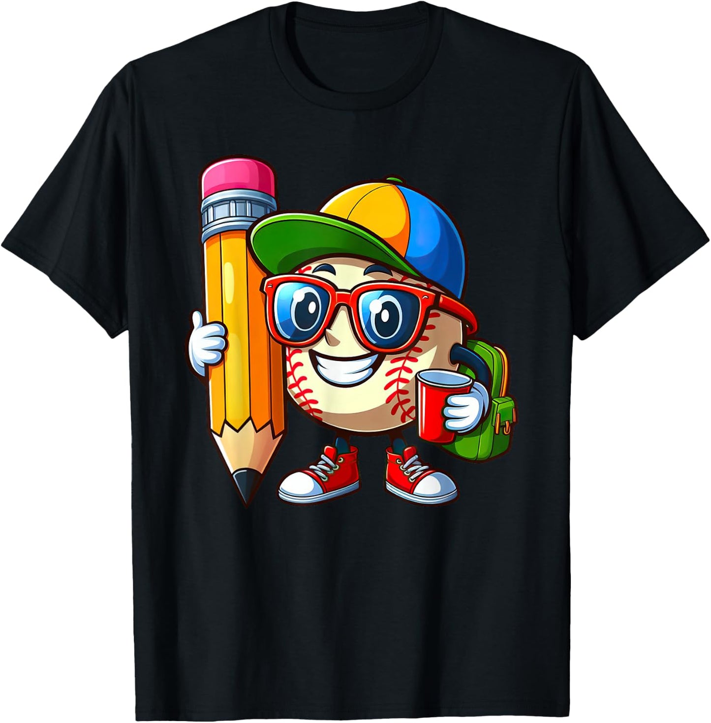 Funny Baseball Lovers Pencil Back to School Kids Boys Girls T-Shirt - T-Shirt | Black
