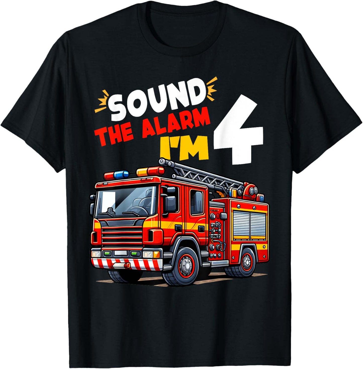 Kids Fire Truck Firefighter Boy 4th Birthday 4 Years Old T-Shirt - T-Shirt | Black