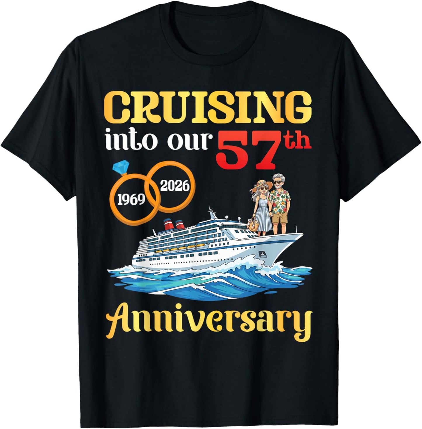 Cruising into Our 57th Anniversary from 1969 to 2026 Couple T-Shirt - T-Shirt | Black