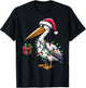 Pelican Bird Wearing Santa Hat, Holding A Present Box Xmas T-Shirt - T-Shirt | Black