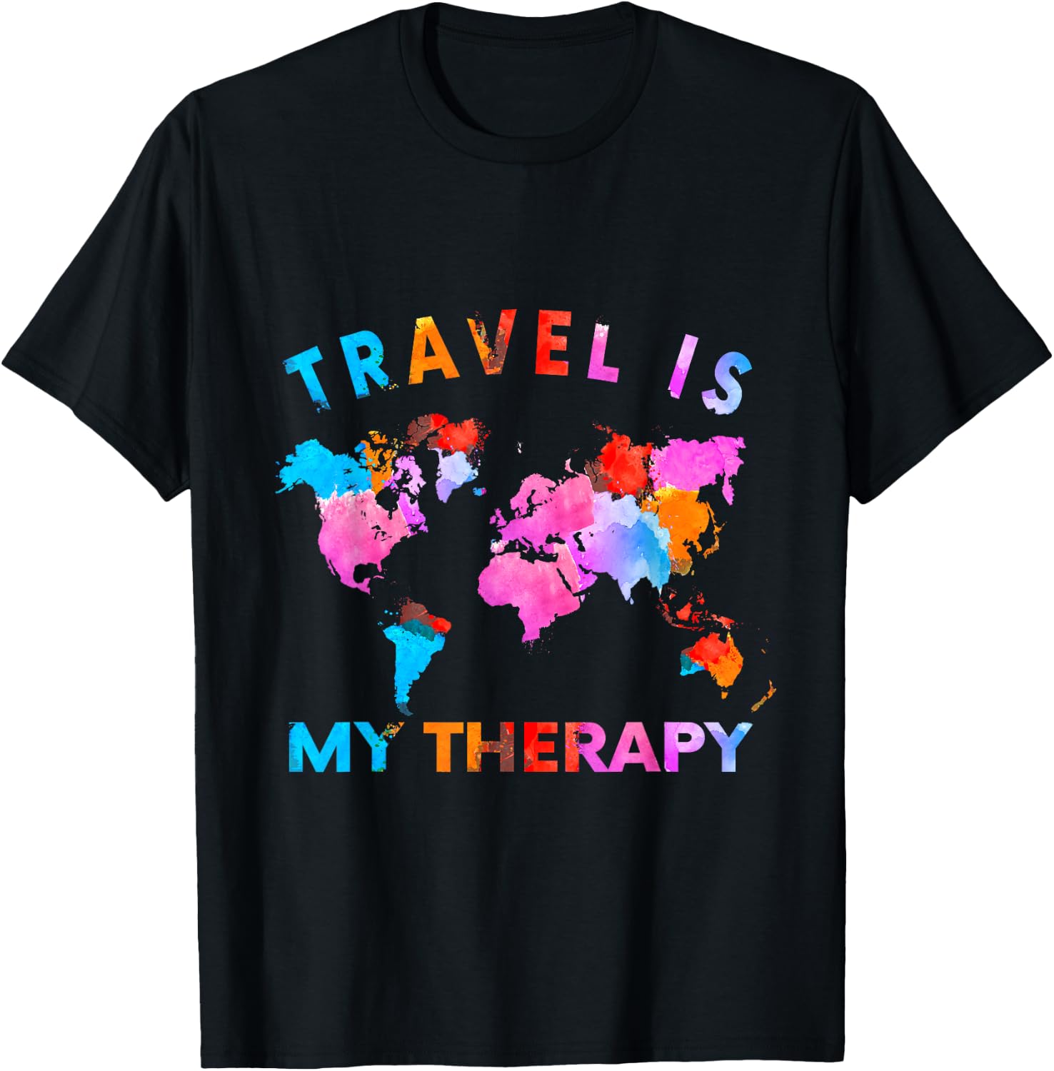 Traveler Camping Trip World Statement Travel Is My Therapy T-Shirt - T-Shirt | Black