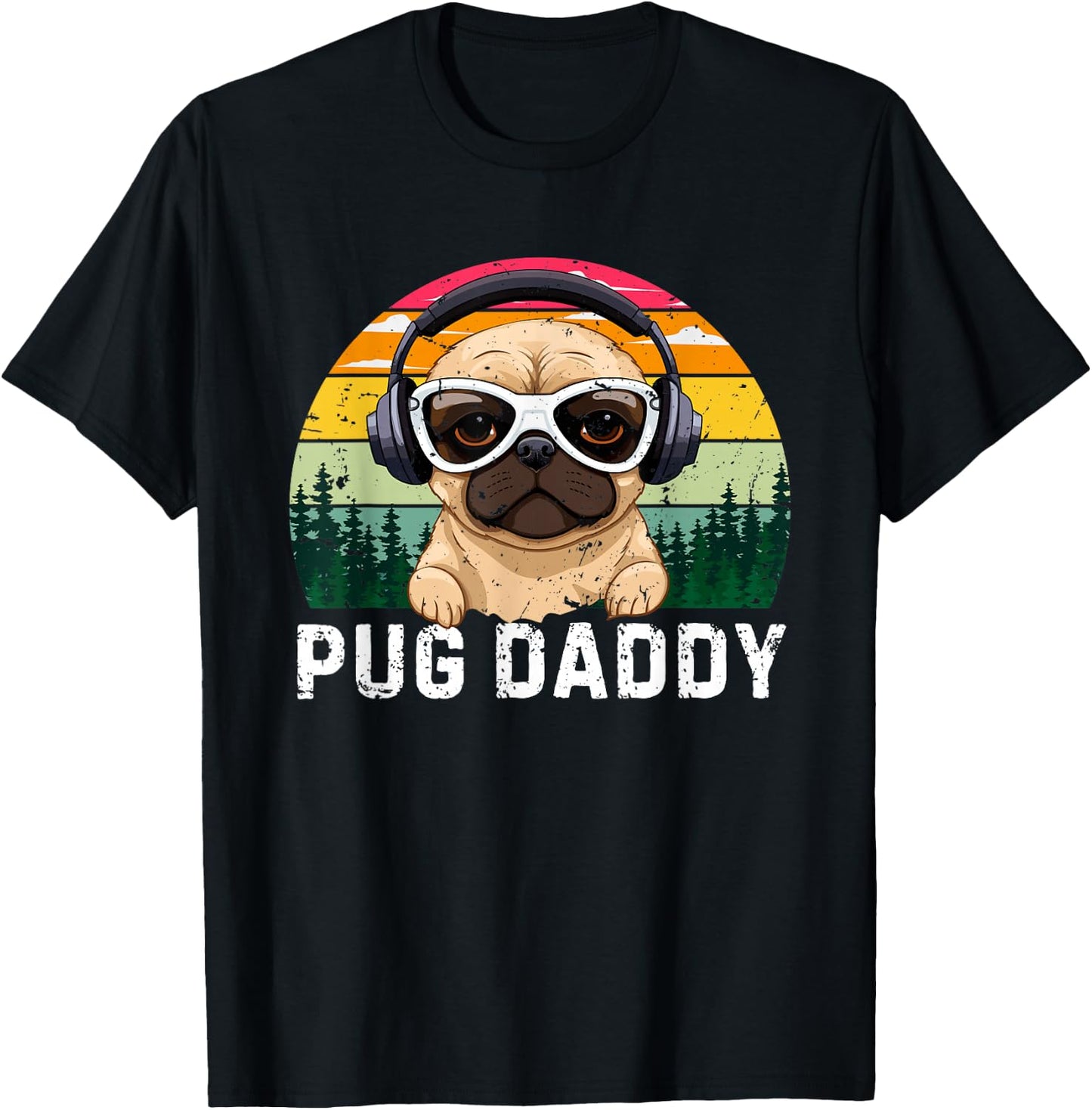 Retro Pug Dog Daddy For Dad Vintage Father's Day T-Shirt - T-Shirt | Black
