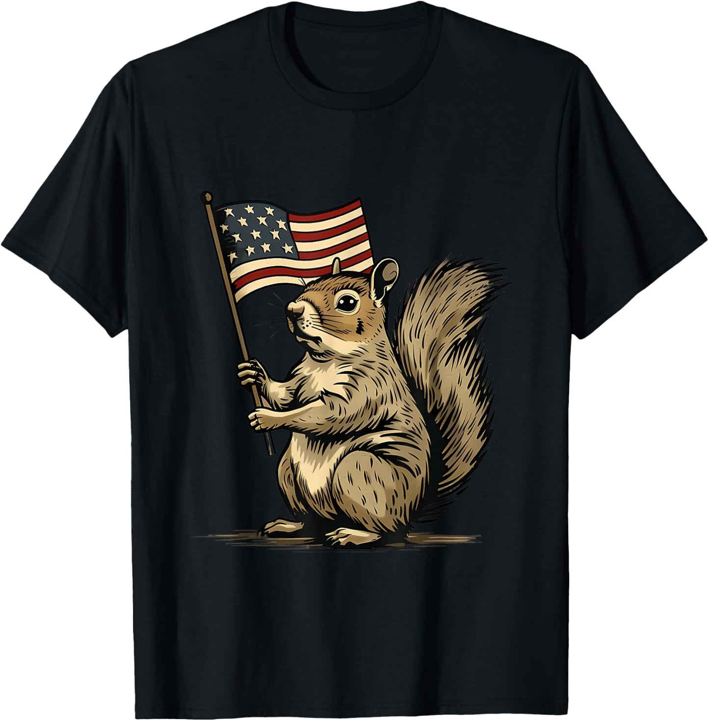 Fourth of July 4th of July Patriotic American Flag Squirrel T-Shirt - T-Shirt | Black