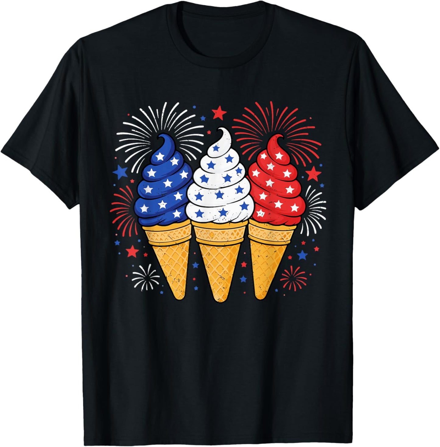 Ice Cream Patriotic American USA Flag Fourth of July Kids T-Shirt - T-Shirt | Black