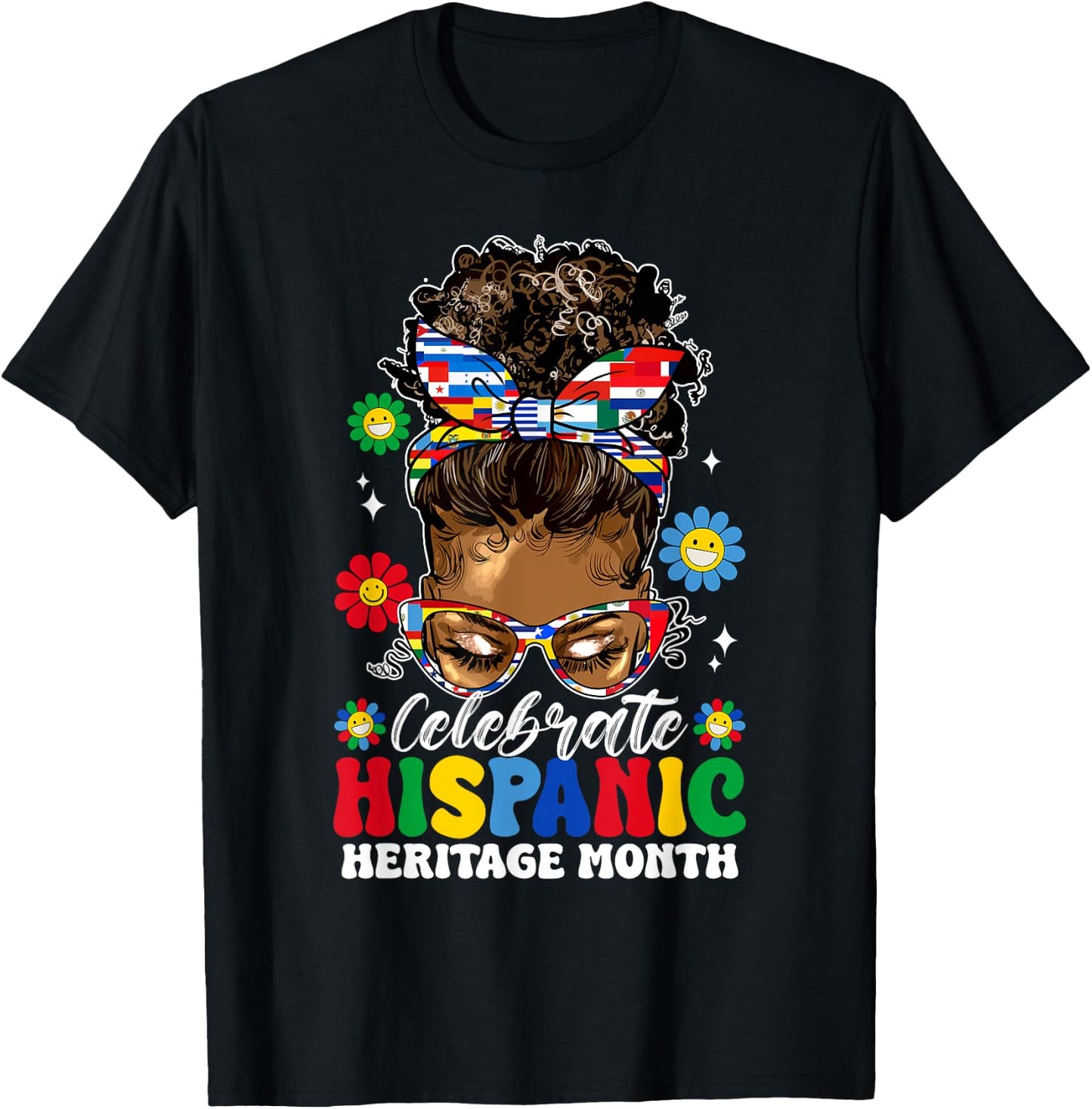 Messy Bun Latina Women Celebrate Hispanic Heritage Month T-Shirt - T-Shirt | Black