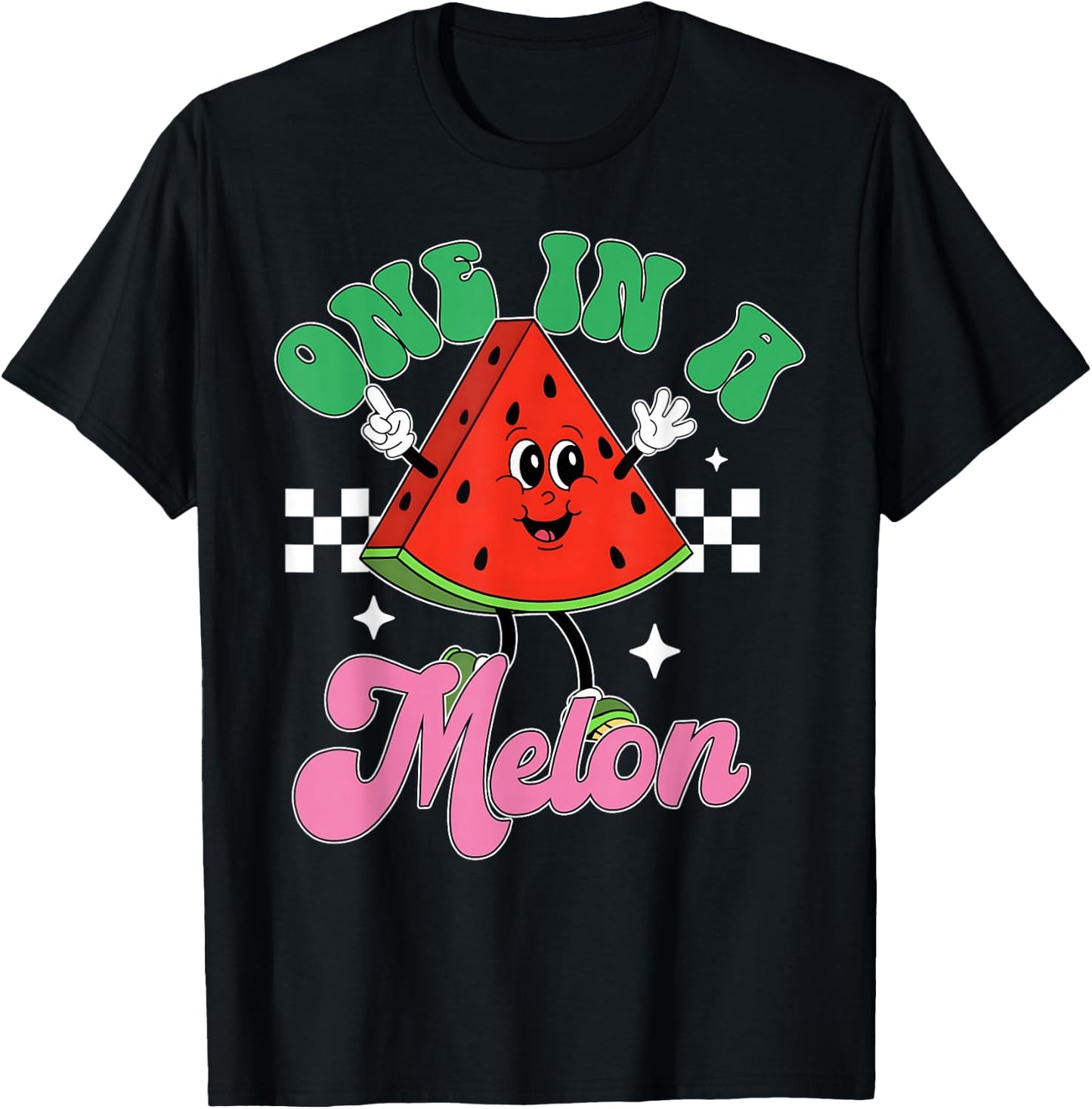 Funny Cute Retro Watermelon One In A Melon Summer Vacation T-Shirt - T-Shirt | Black