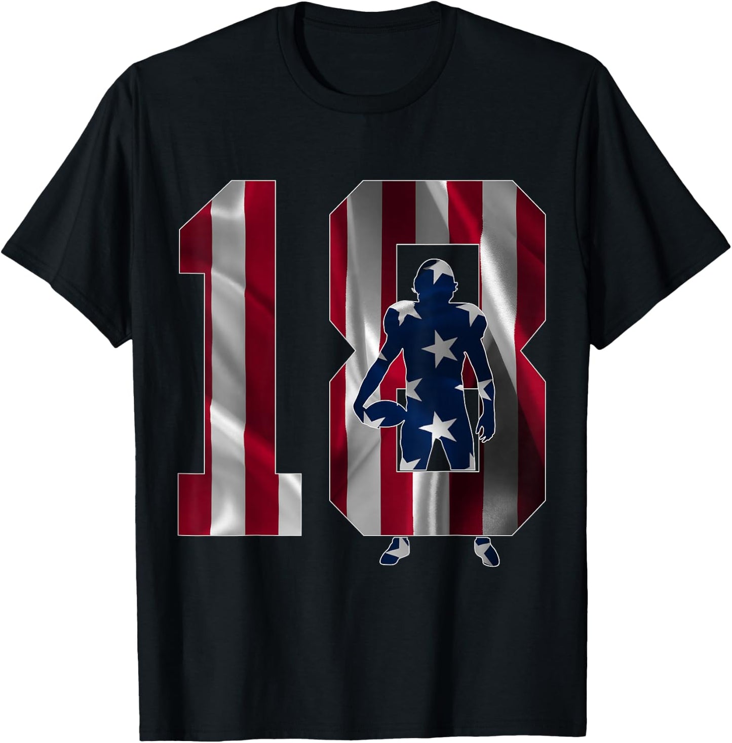 Number 18 Years Football 18th Birthday T-Shirt - T-Shirt | Black