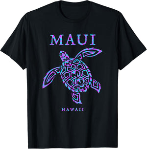 Maui Hawaii Sea Turtle Beach Vacation Souvenir Colorful T-Shirt - T-Shirt | Black