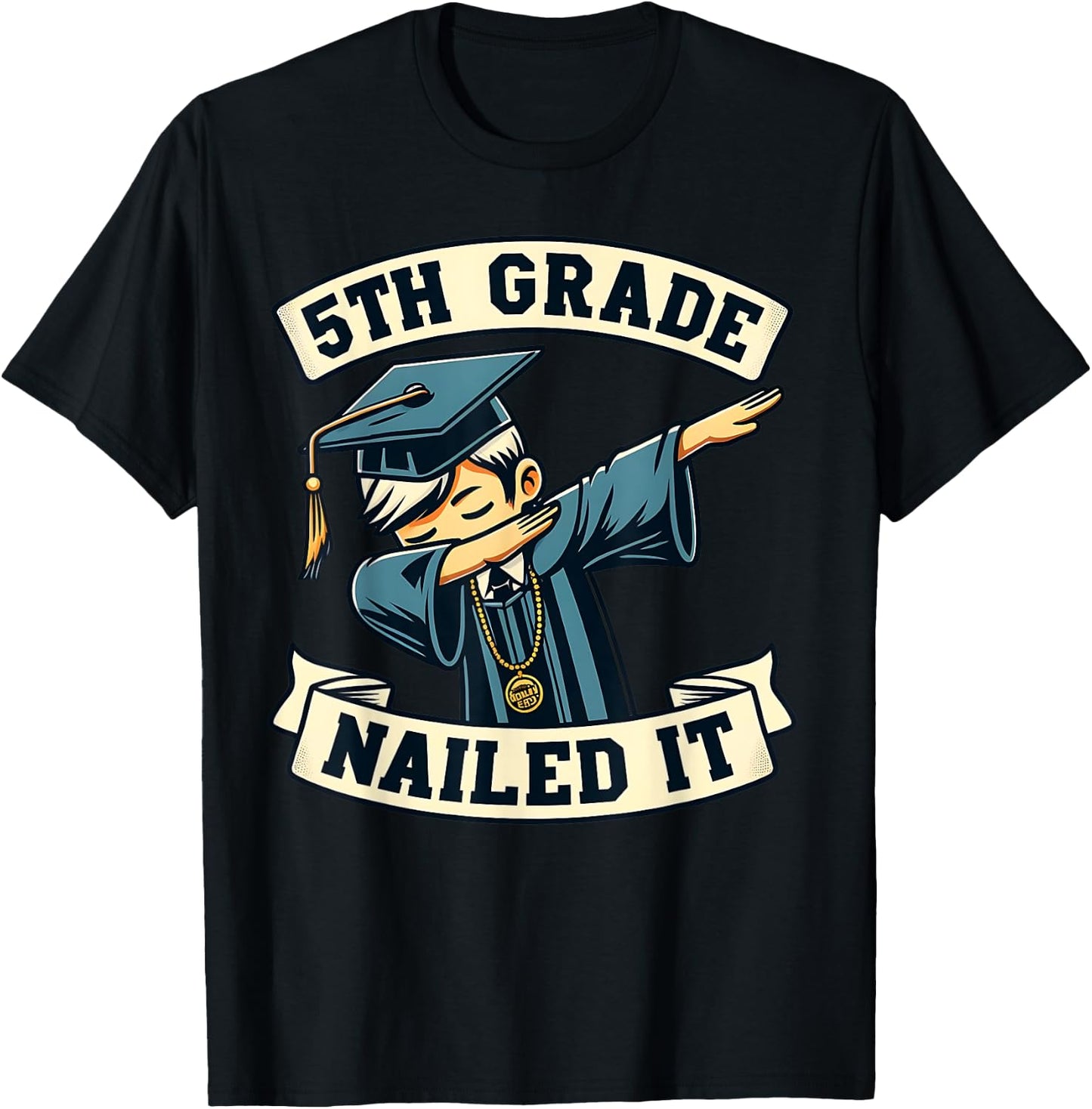 5th Grade Nailed It Graduation Dabbing Boy Class Of 2024 T-Shirt - T-Shirt | Black