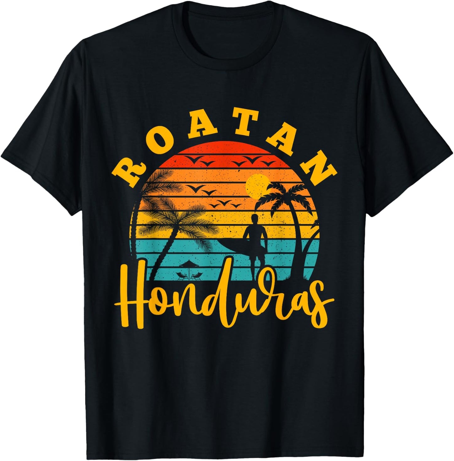 Roatan Honduras Surfing Surf Surfer Retro T-Shirt - T-Shirt | Black