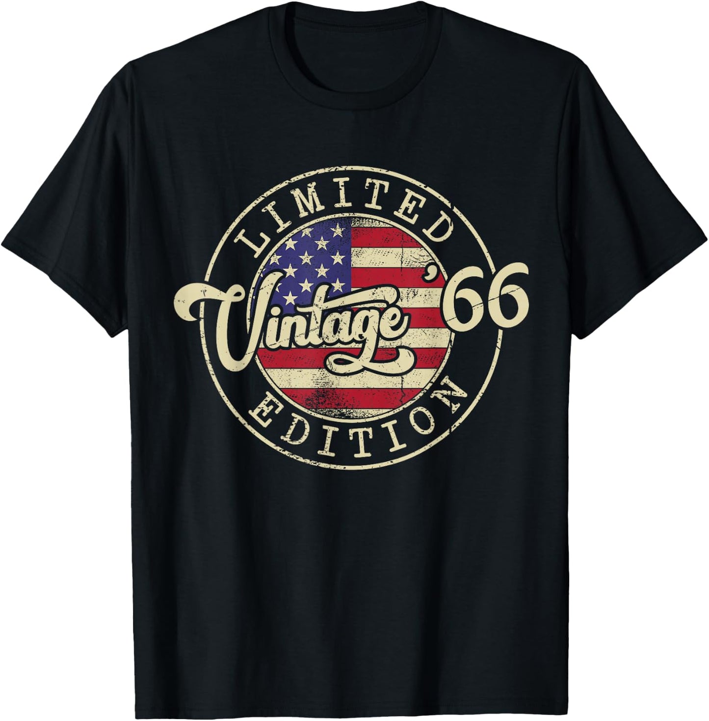 60th Birthday Vintage 1966 American Flag 60 Years Old T-Shirt - T-Shirt | Black