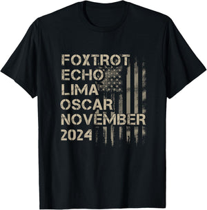 Trump 2024 Gifts by PIXELCYNIC - Black -Adults Military Modern - Small - Short Sleeve - Letter Print - Foxhound Theme T-Shirt - T-Shirt | Black
